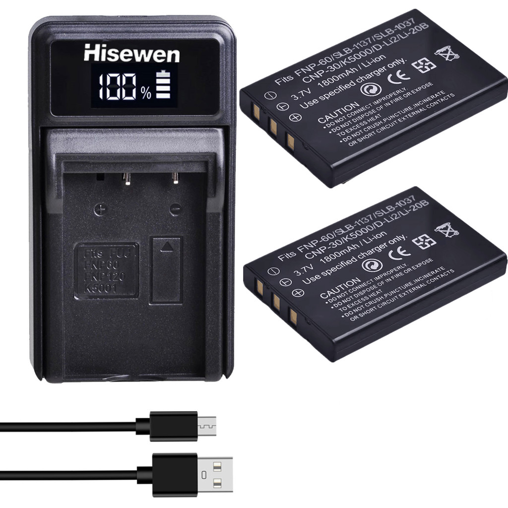 2Pack FNP-60 FNP60 Battery and LED Wall Charger for Fujifilm FNP-60 Kodak KLIC-5000 Samsung SLB-1137