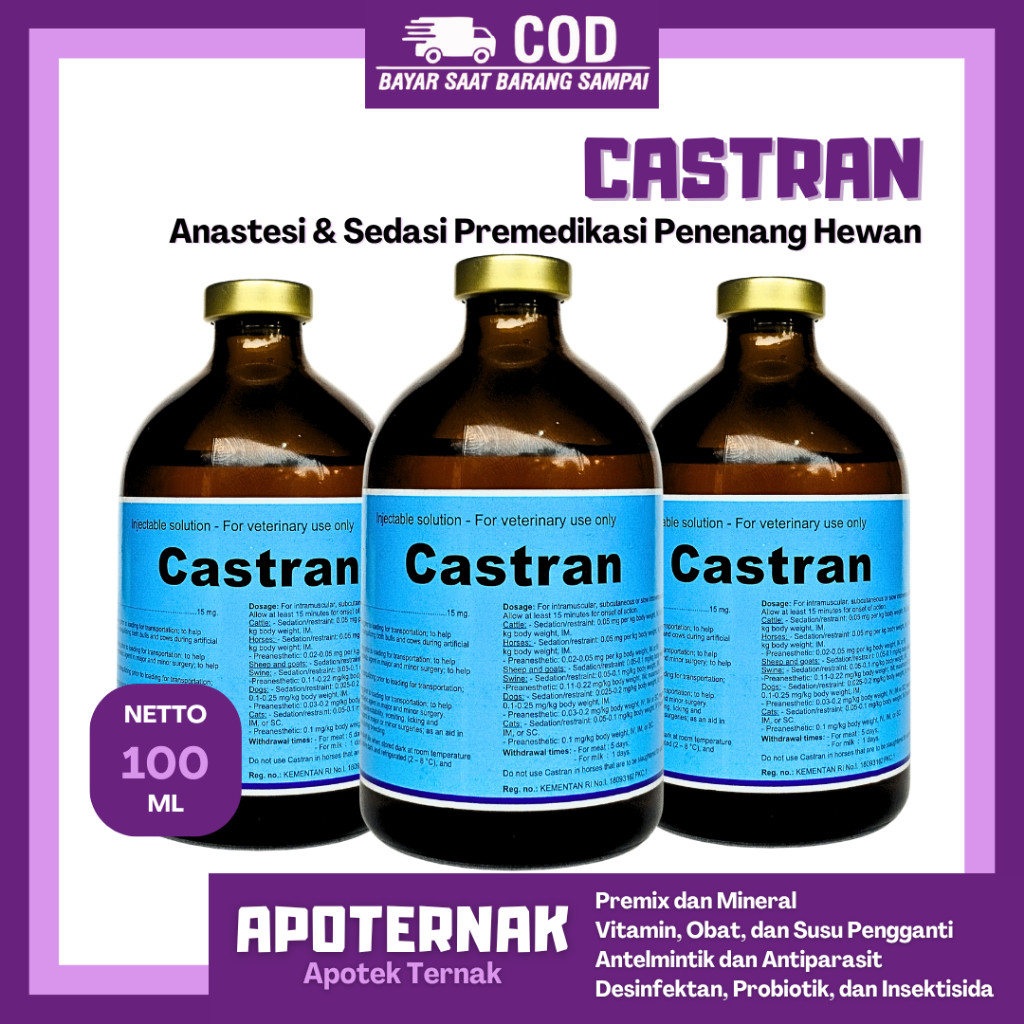 CASTRAN 100ML INTERCHEMIE - Anastesi untuk Hewan dan Sedasi Premedikasi Penenang Hewan