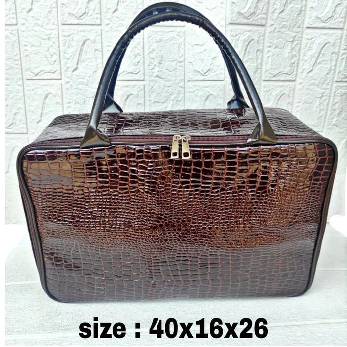 Mumpung Promo  Tas Koper Travel Bag Wanita Croco Kulit Buaya Sintetis Coklat KOPI Waterproof travel 