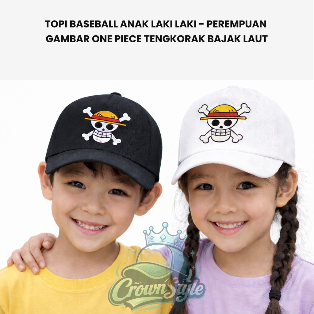 TOPI BASEBALL ANAK LAKI LAKI GAMBAR ONE PIECE TENGKORAK BAJAK LAUT KEREN WARNA HITAM PUTIH / FASHION