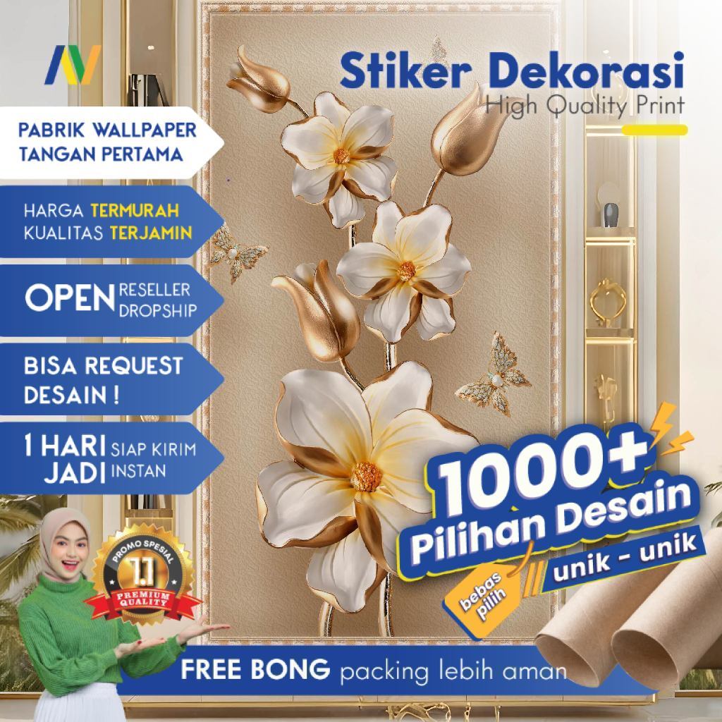 Stiker Dinding | Stiker Dinding Bunga 3D | Stiker Dinding Motif Bunga 3D | Stiker Dinding Gambar Bun