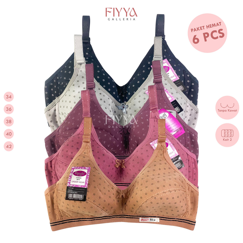 6 Pcs BH Sport Bra Perempuan Dewasa dan Remaja Kait 2 Tanpa Kawat Busa Tipis Nyaman dan Murah Warna 