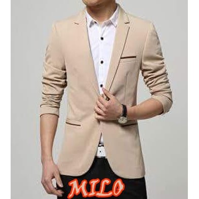 Blazer MILO - Jas Pakaian Baju Pria Slimfit Korea Stylish Cream Coklat Muda Terbaru