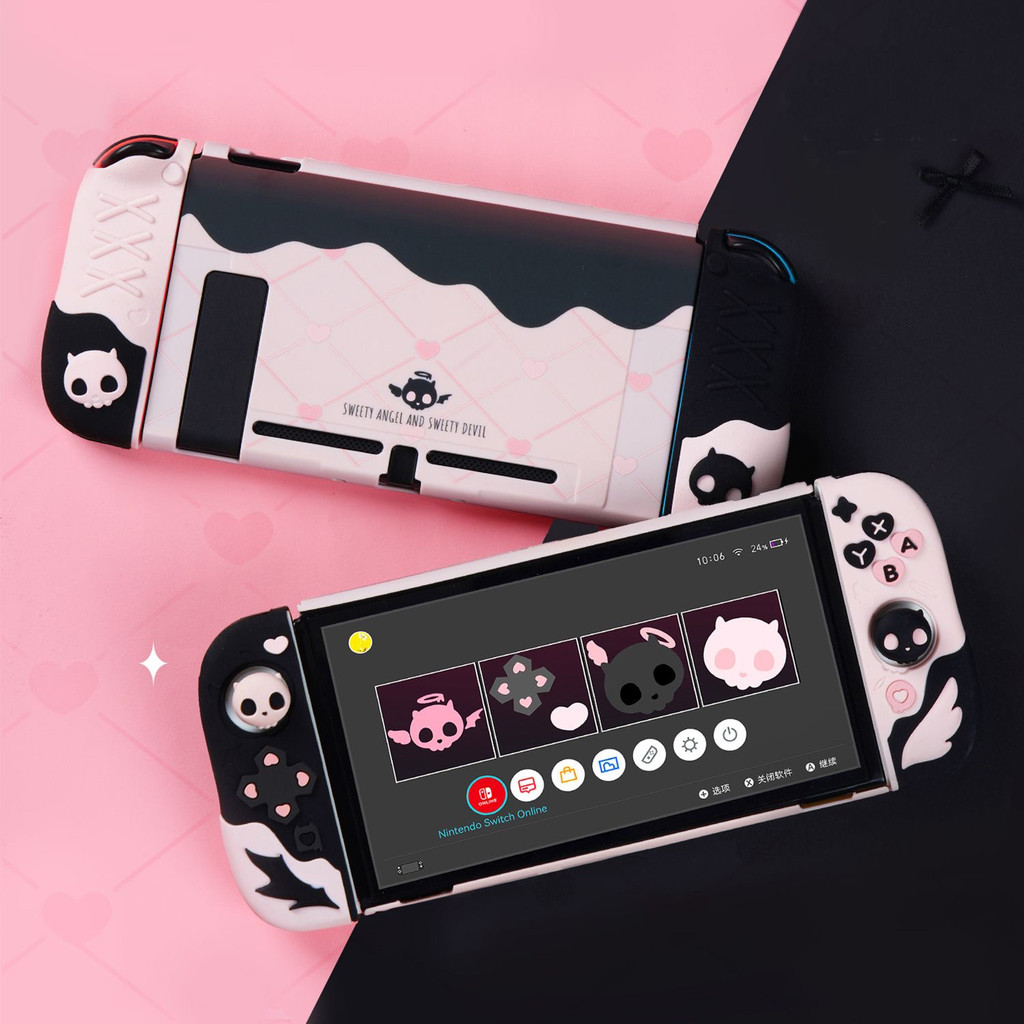 Sweet Skull Hard Back Case Shell Protector For Nintendo Switch 2/NS Oled Controller Thumb Grip Cap A