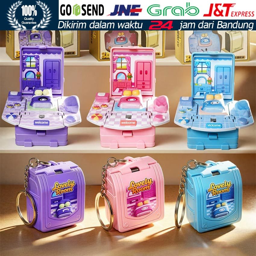 Gantungan Kunci Sanrio 3D Mini / Pop-Up Book Keychain Kuromi Melodi / Gantungan Tas Anak Lucu Kreati