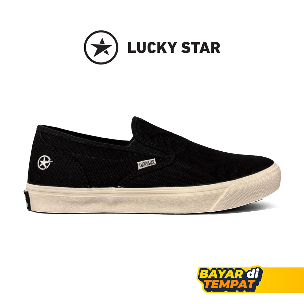 Sepatu Sneakers Slip On Casual Pria Hitam - Lucky Star Slip In