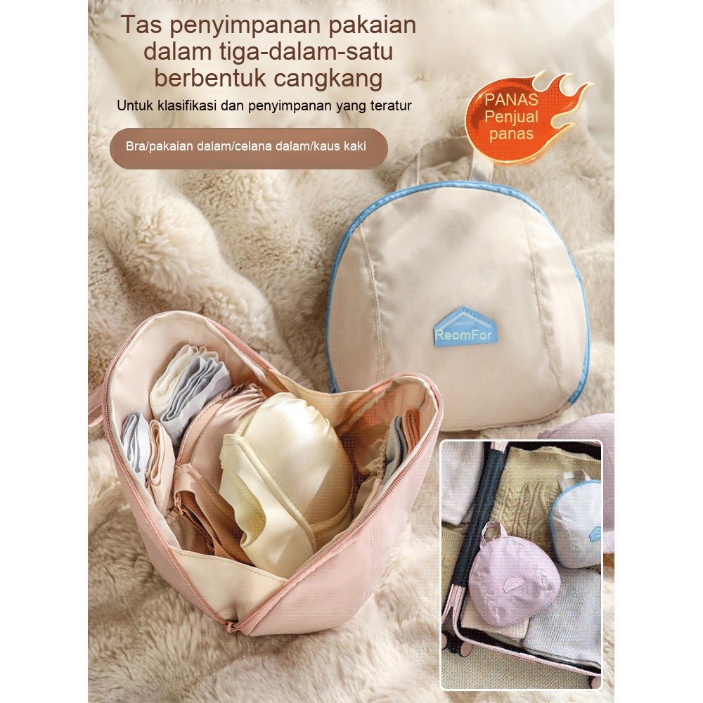 Praktis Tiga Fungsi/Simpan Bebas Kusut GK Shell-Shaped 3in1 Organizer Penyimpanan Tas Pakaian Dalam/