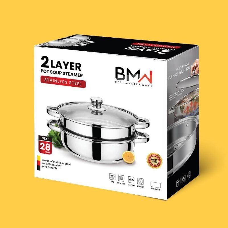 Panci Siomay/Kukus Stainless BMW Tutup Kaca Diameter 28cm