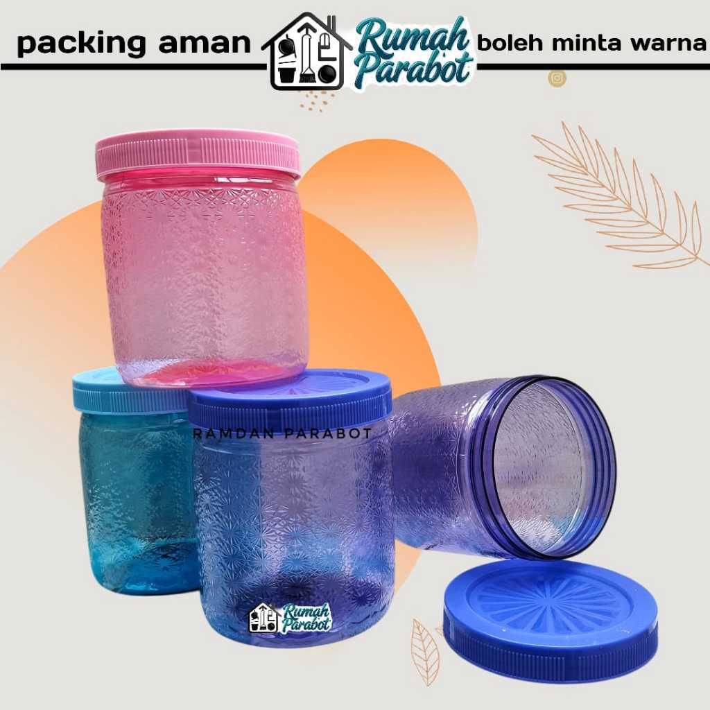 Toples Bulat Plastik Tutup Putar 1000 ml/Toples Kue Kering/Toples Serbaguna plastik model kaca