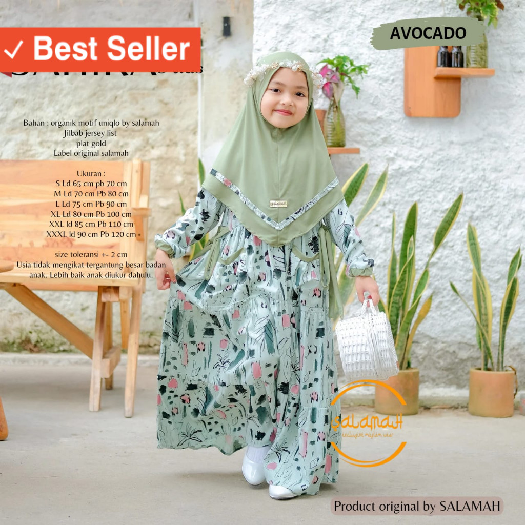 Gamis anak SAHIRA KIDS Plus Jilbab List dan Plat Gold | usia 2 3 4 5 6 7 8 9 11 - 15 tahun | by Sala