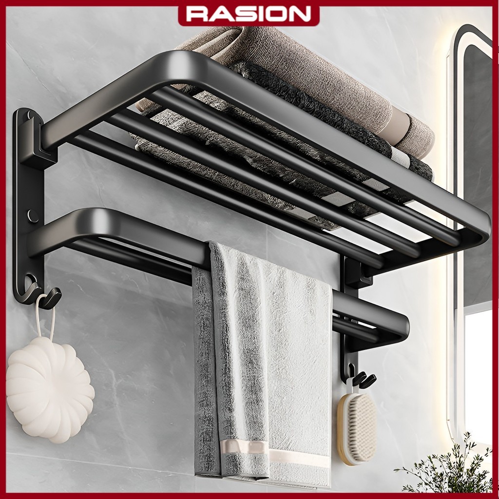 RASION Gantungan Handuk Rak Dinding Kamar Mandi Aluminium Rak Handuk Kamar Mandi Set Tahan Air Tidak