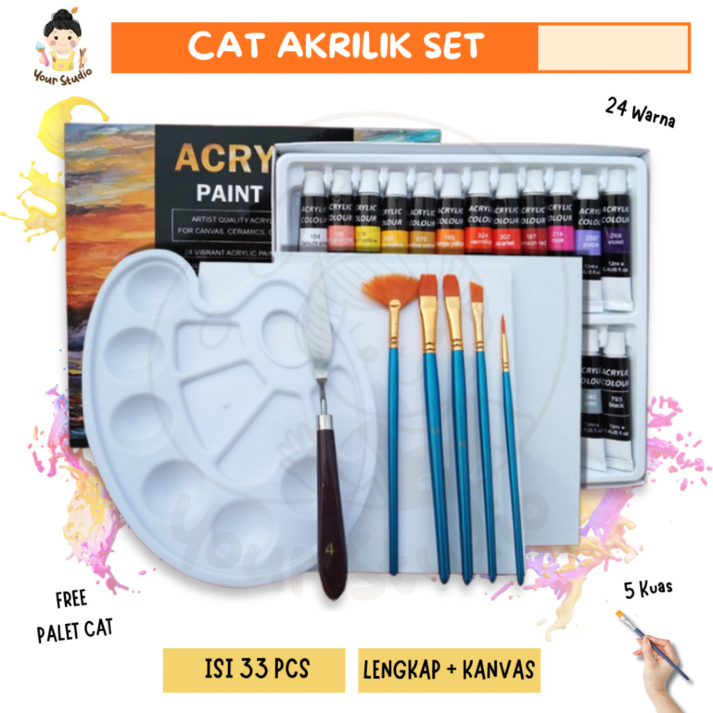 - SJT Cat Akrilik SET 24 Warna Cat isi 10 ml  (ISI 33 PCS)