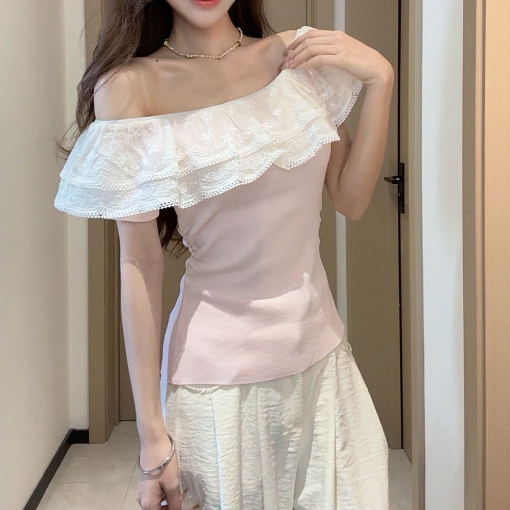 MYCASSI Atasan Wanita Off Shoulder Ruffled Top Baju Atasan Wanita Korean Style