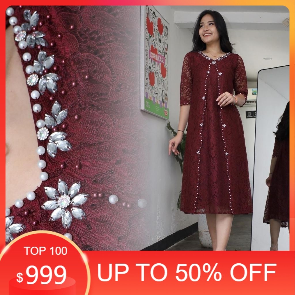 DREES Terbaru Gabriela Mix Payet Dres Brokat MIDI Natal Drees Terbaru Tahun Baru Natal Dres Wanita M