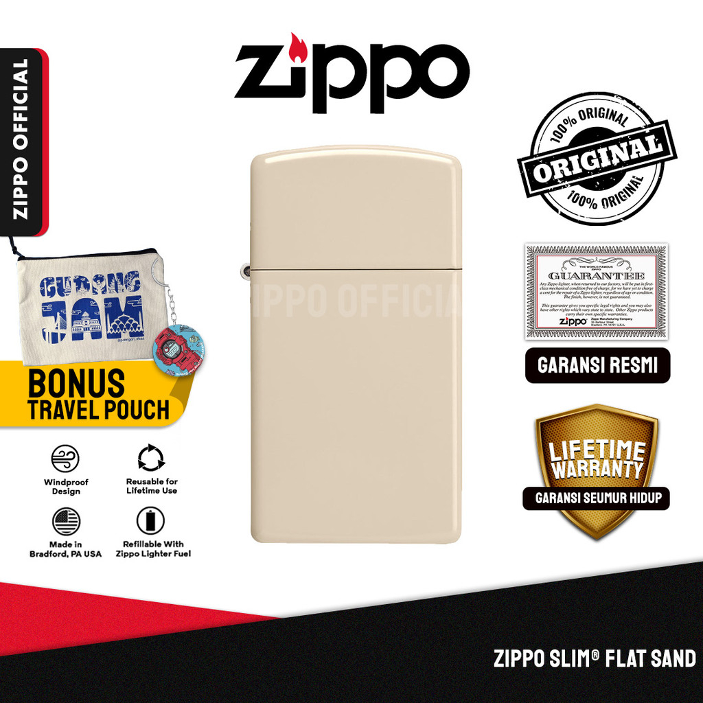 Zippo Slim Flat Sand 49528 | Garansi Lifetime | Original USA