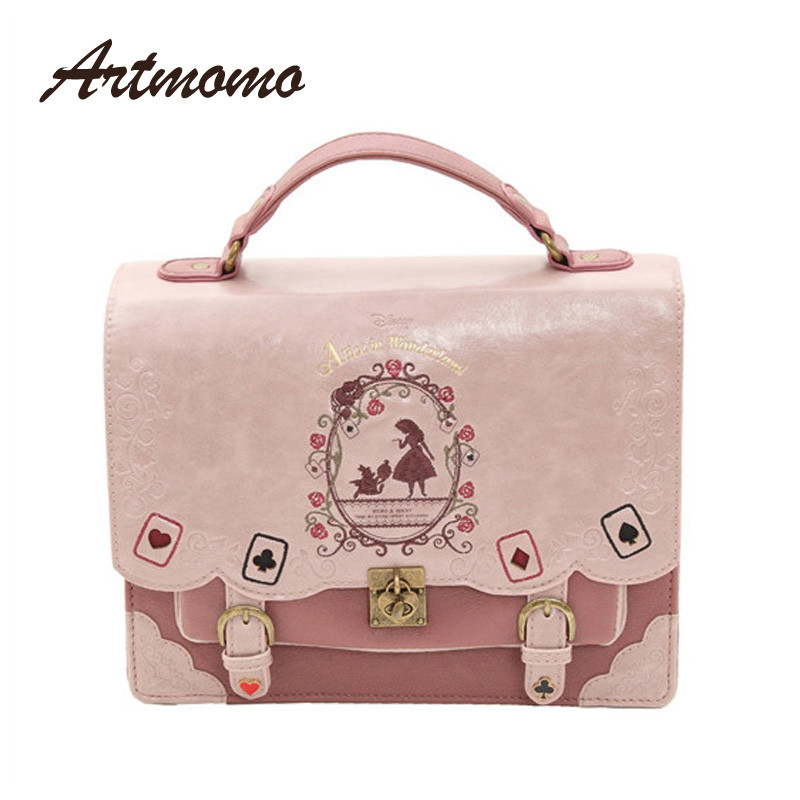 Alice In Wonderland Shoulder Bags axes femme vintage student schoolbag playing cards Silhouette hand