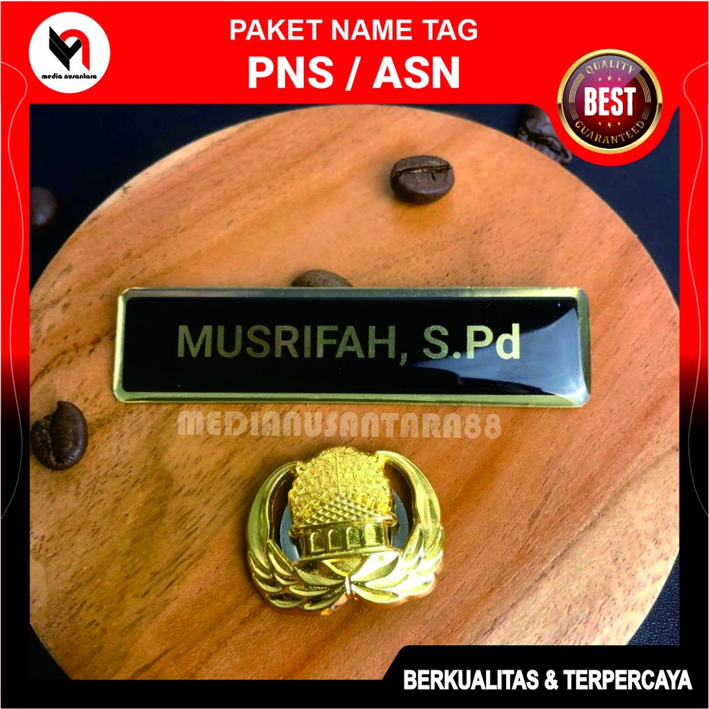 Name Tag PNS Kuningan Magnet / Peniti Papan Nama PNS / ASN Paket dg Lencana Korpri
