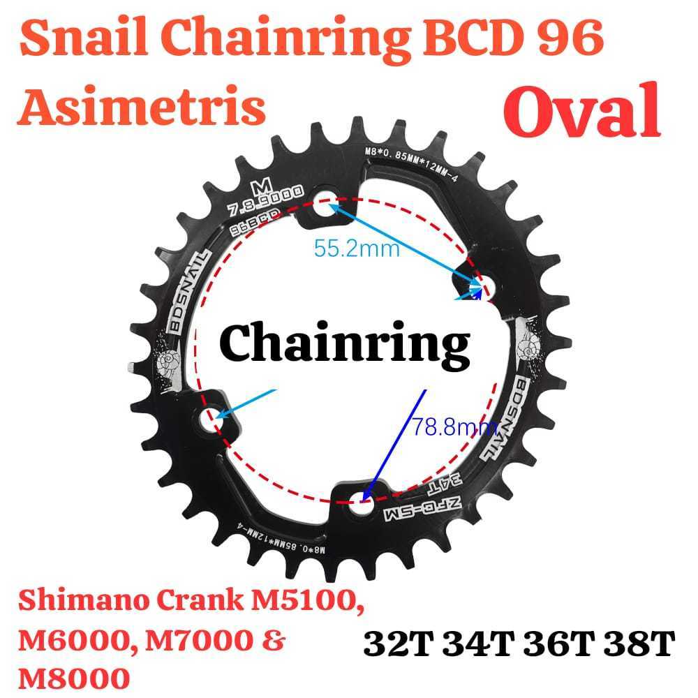 Snail Chainring Oval 32T 34T 36T 38T BCD 96 BCD Asimetris Single Chairing Sepeda 96BCD Deore SLX XT 
