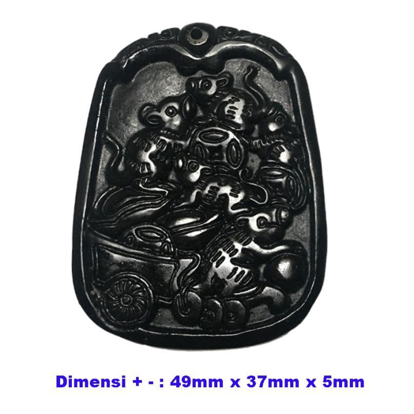 liontin black jade stone ukiran TIKUS