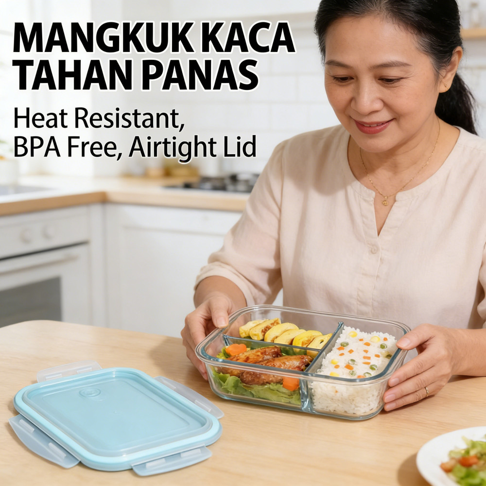 Mudah Dibersihkan, Aman untuk Oven, Bebas BPA, Penyimpanan, Kotak Makan dengan Partisi, Freezer, Mic
