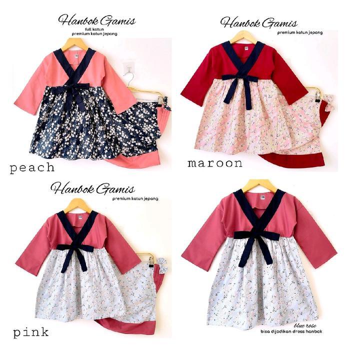 baju muslim gamis dress hanbok korea hijab anak bayi cewek - peach