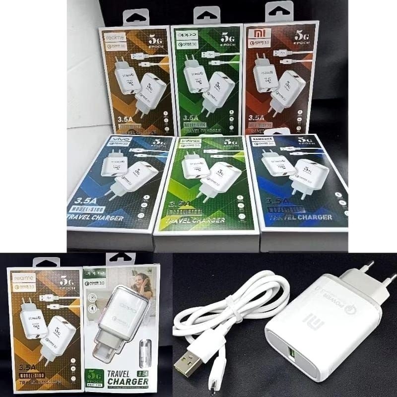 New TC TRAVEL CHARGER S100 5G BRANDED PACKING IMPORT USB MICRO 3.5A FAST CHARGING BERKUALITAS BAGUSS