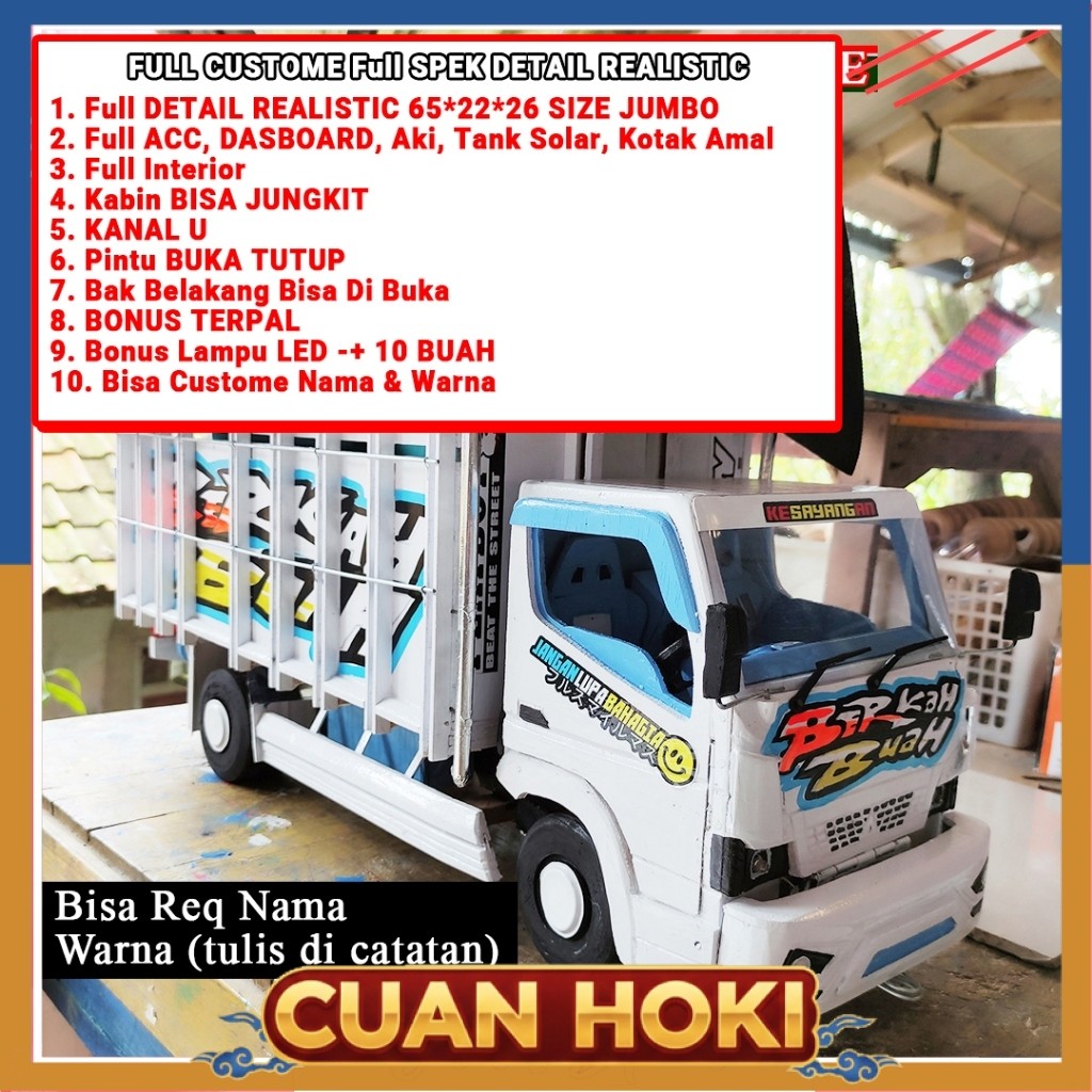 CUAN HOKI MAINAN TRUK OLENG SPESIAL FULL CUSTOME LAMPU TERPAL MAINAN MINIATUR TRUK & BUS FULL SPEK D