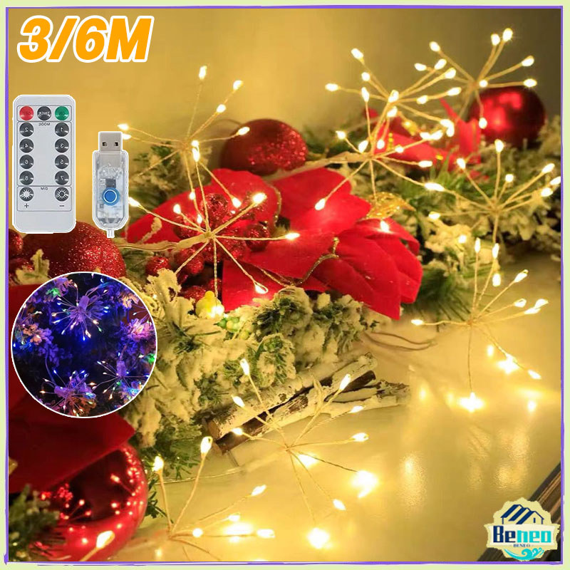 1.5/3/6M 200 Led Lampu Kembang Api USB Lampu Dekorasi Halaman Lampu String Kawat Tembaga Taman Lampu