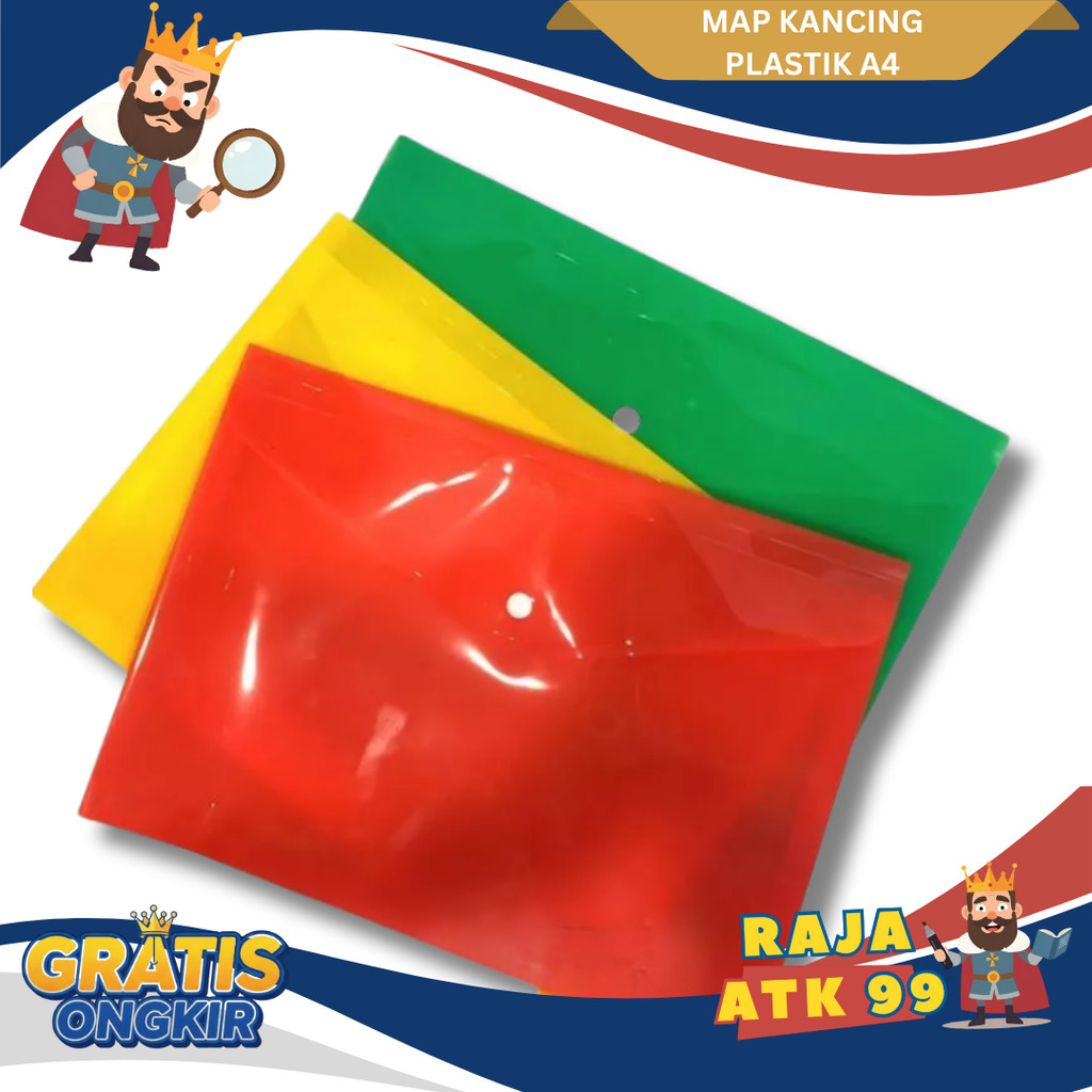 Map Amplop Dokumen Kancing Plastik Berwarna Horizontal / Landscap A4 - Satuan (1 Pcs Map)
