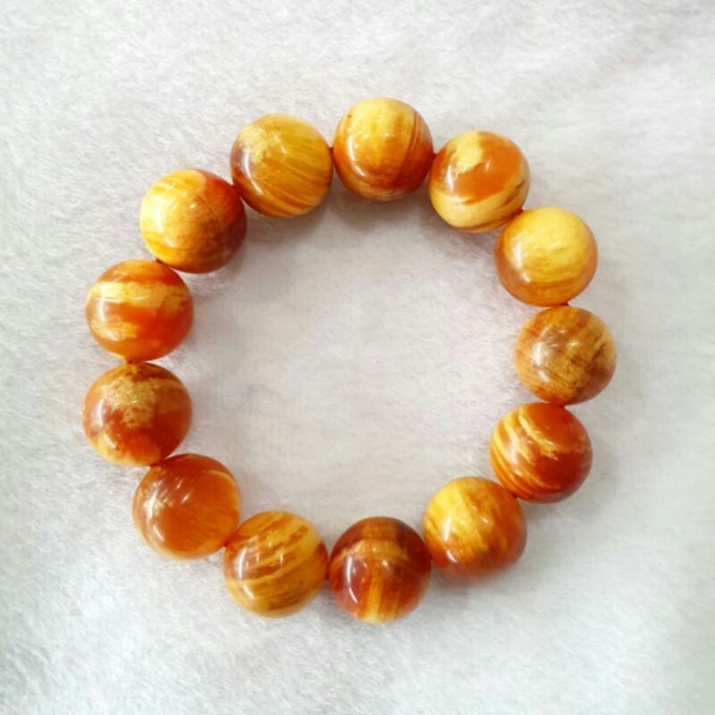 Gelang Kayu Pinus Premium Grade A Tembus Cahaya Merah Keemasan / Damar Getah Asli Aksesoris Pria dan