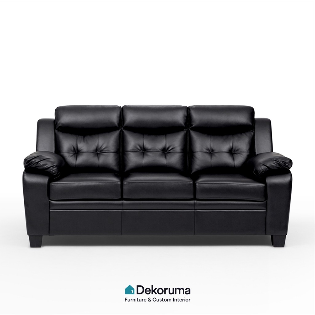 Dekoruma IZAYA Sofa Dudukan Kulit / Sofa Kulit Ruang Tamu / Sofa Keluarga - Hitam