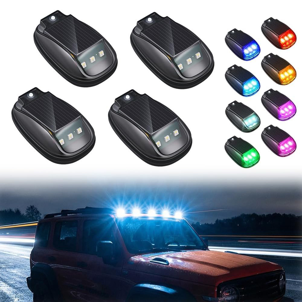 Lampu Strobo RGB Atap Mobil Tenaga Surya 2026 untuk Truk SUV, Lampu Penanda LED Atap Tanpa Bor Nirka