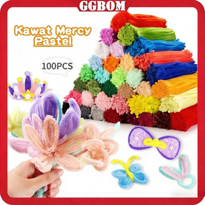 grosir 100Pcs/30cm Kawat Bulu Mercy Pastel Rainbow Mix 30Cm / Floral Tape / Tangkai Bunga Kawat Hija