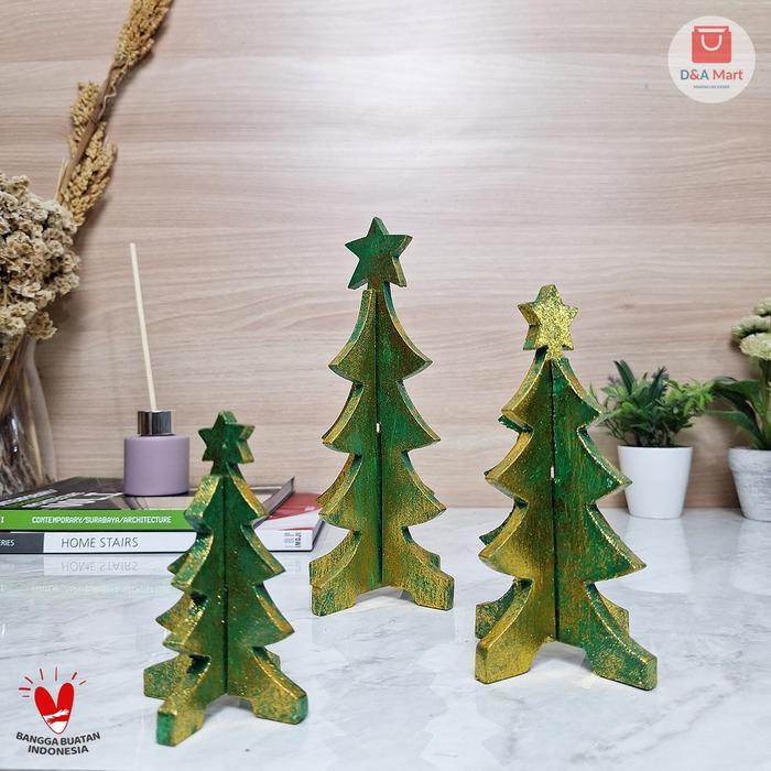 Pajangan Natal Pohon Cemara Kayu Hiasan Dekorasi Meja Rak Home Decor