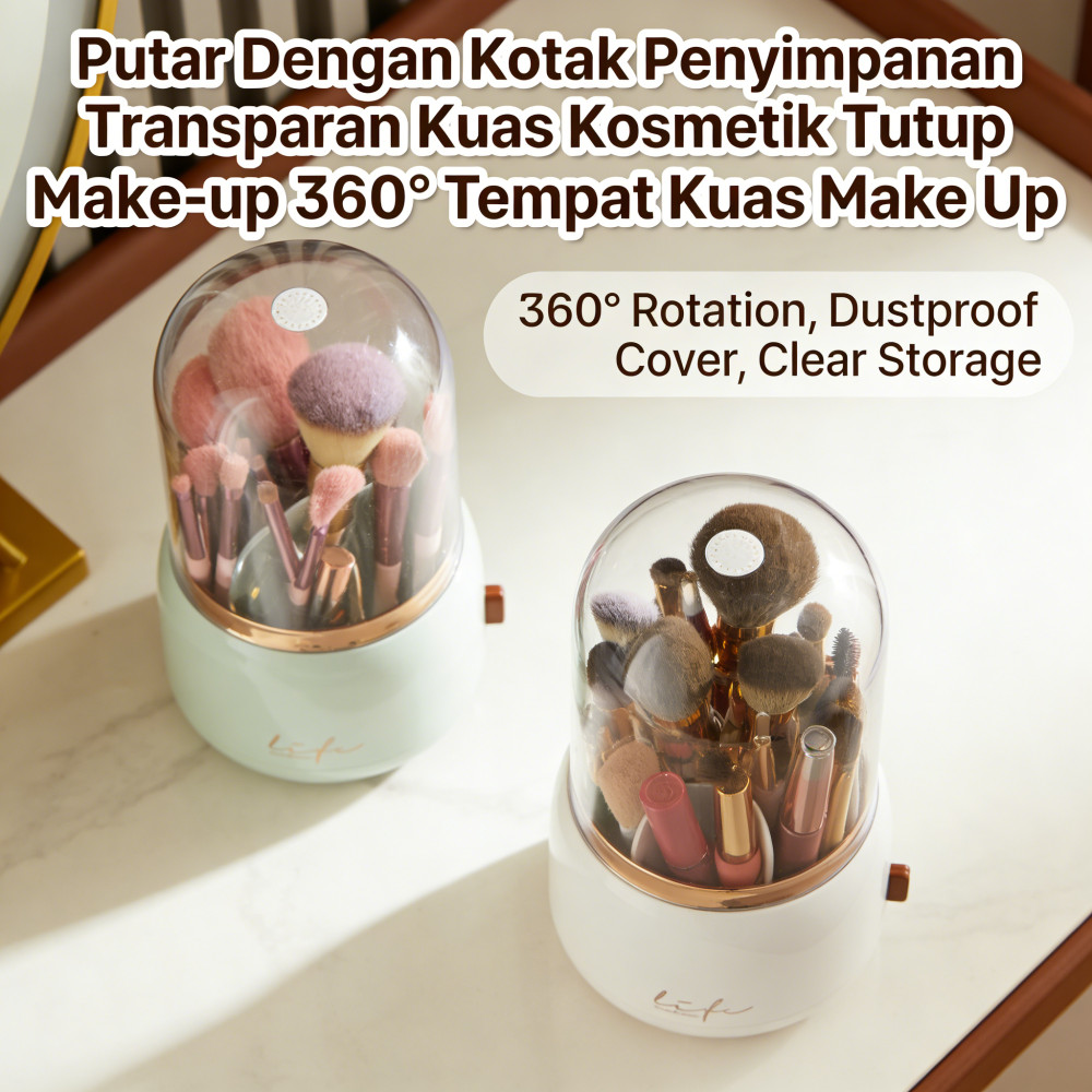360° Kotak Make-up Kuas Kosmetik Tempat Putar Kuas Make Up Dengan Tutup Transparan Dengan Tempat Kua