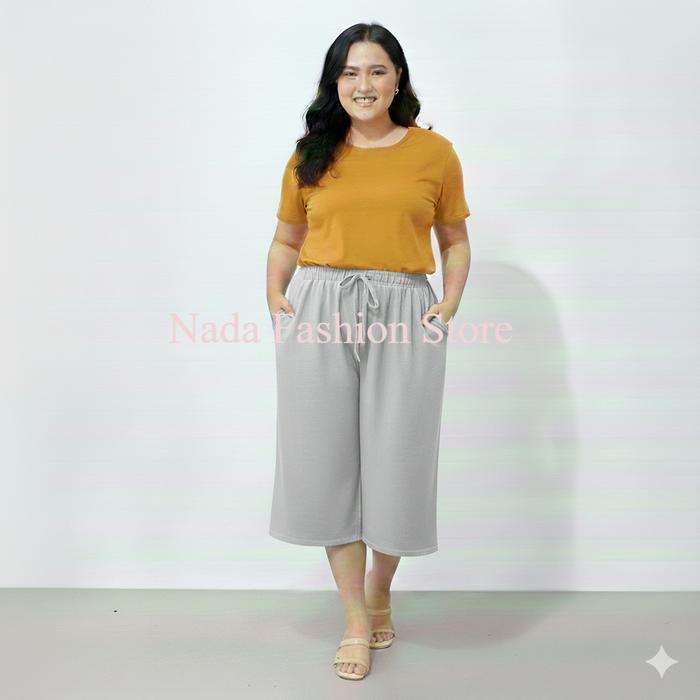 TERLARIS (COD) Kulot Pendek Super Jumbo Crinkle Airflow Big Size dibawah Lutut - Big Size Grey