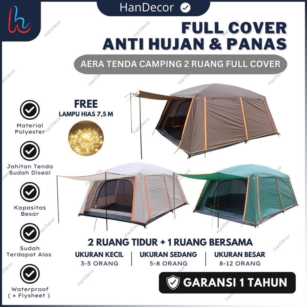 [Garansi 1 Tahun] TENDA CAMPING FULL COVER BESAR 8-12 ORANG DOUBLE LAYER | TENDA WATERPROOF | TENDA 