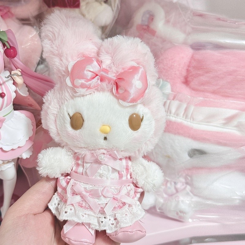 Vintage Polka Maid My Melody Pouty Lips pink Lace Skirt Melody Stuffed Plush Doll Toy Keychain Sweet