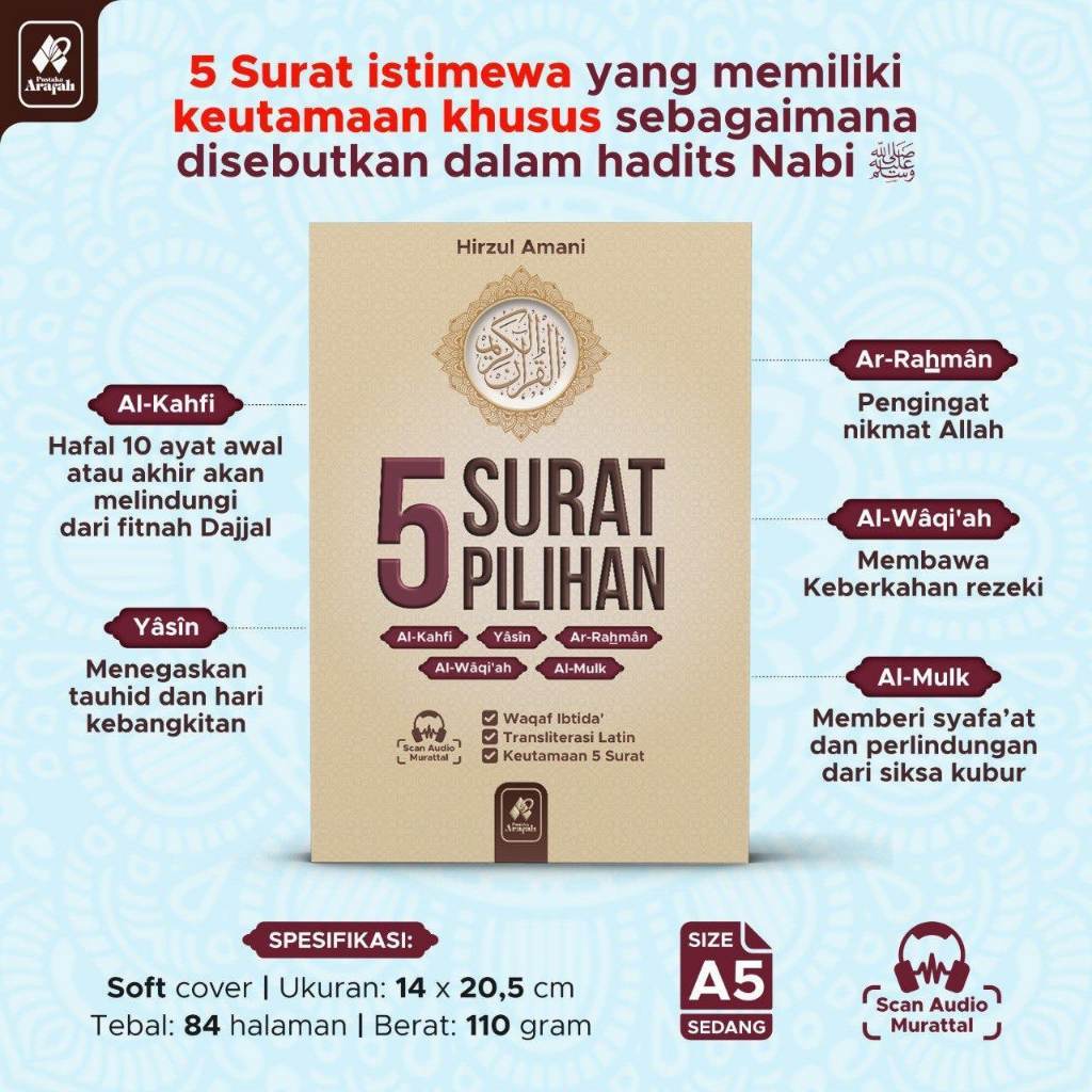 Arafah - 5 Surat Pilihan (Al Kahfi , Yasin , Ar Rahman , Al Waqiah , Al Mulk ) Disertai Latin