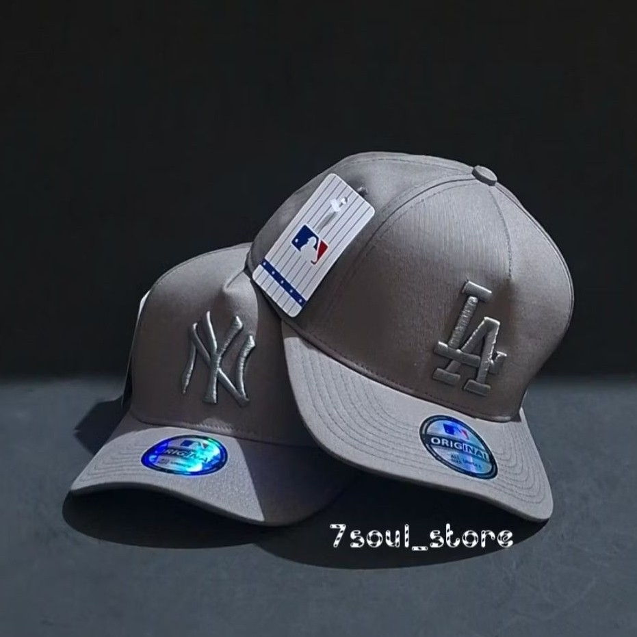 Ready Stok - Topi Baseball NY x LA Warna Abu Pria Wanita Dewasa Logo Bordir Timbul Tebal Full Tag Hi