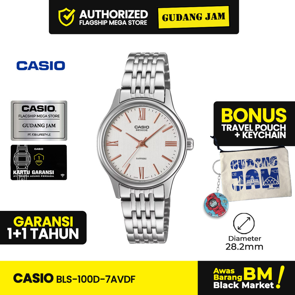 Casio Jam Tangan Cewek BLS-100D-7AVDF Analog Stainless Steel Strap