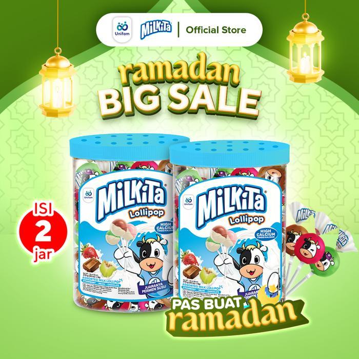 2 Jar Max Milkita Permen Susu Lolipop - (1 Toples Isi 30Pcs) - Reguler