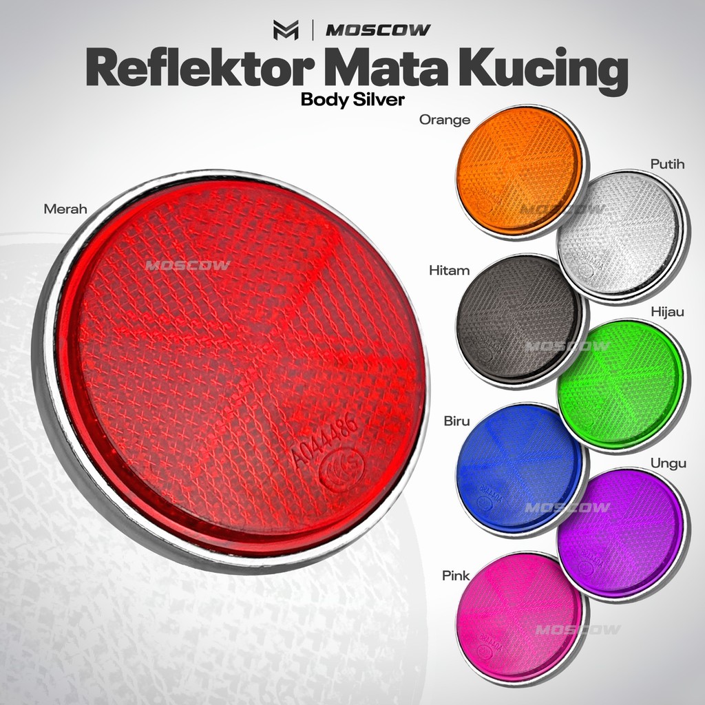 MATA KUCING BULAT SILVER UNIVERSAL REFLEKTOR WARNING LAMPU PENANDA PEMANTUL CAHAYA MOTOR MOBIL SEPED