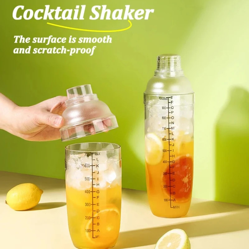 Cocktail Shaker 1L Plastik PC Anti Pecah Botol Pengocok Minuman Boston Style Alat Bartender Cafe Mix
