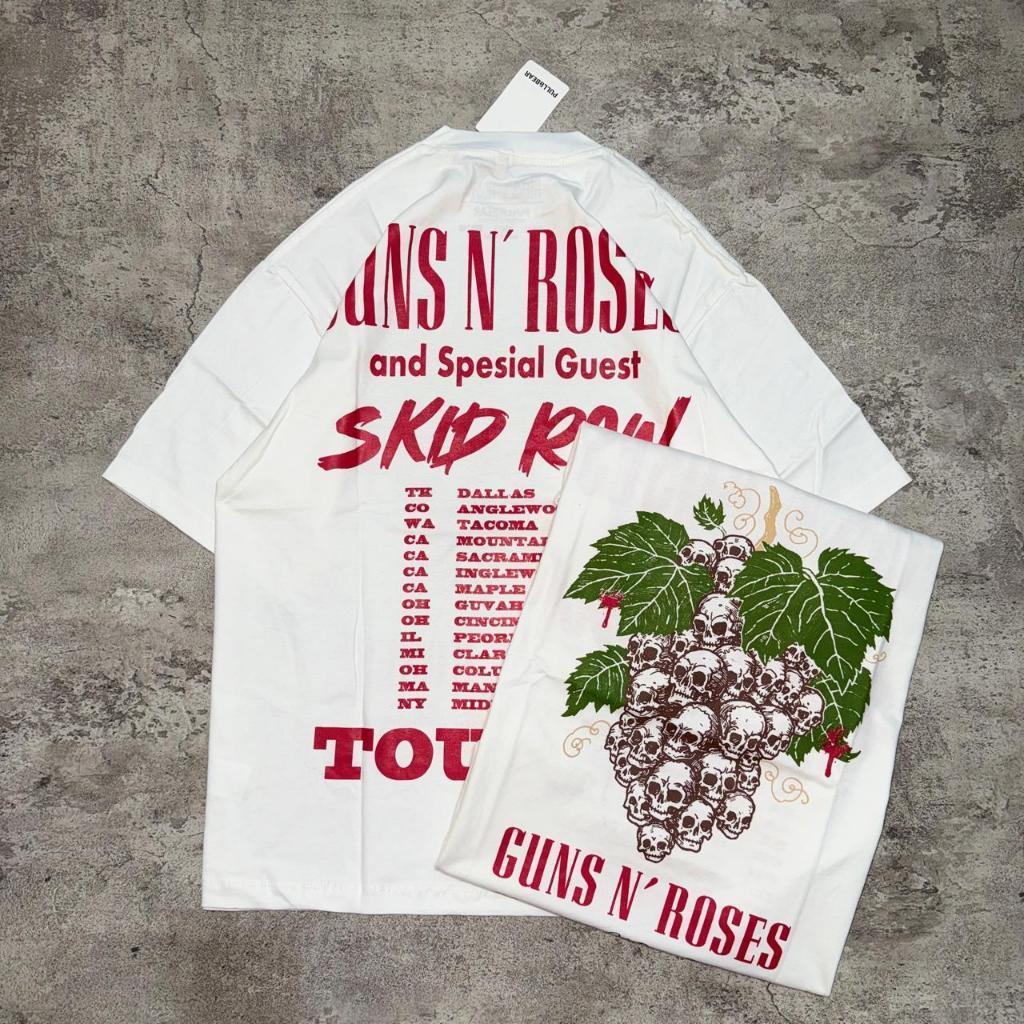 Baju Kaos Pull&Bear Oversize Guns N Roses Tour 91 - T Shirt Guns N Roses Oversized White 20s T-shirt
