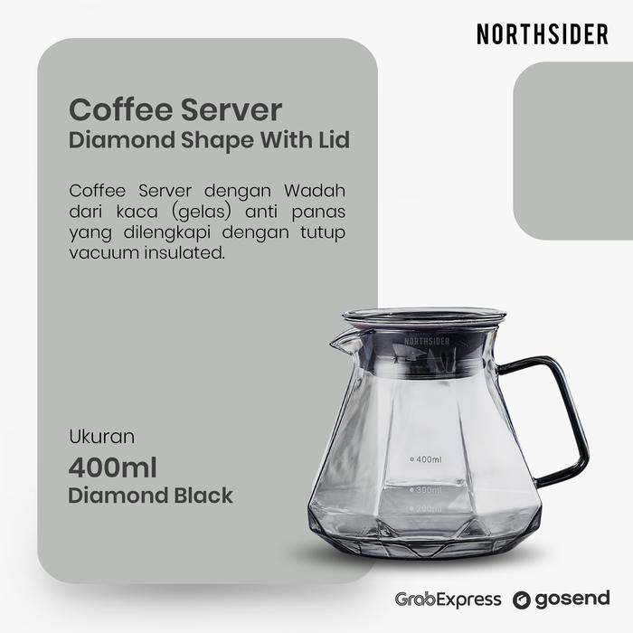 V60 coffee server kopi 400ml & 600ml diamond shape with lid - ACK DIAMOND, DS-01 400ML