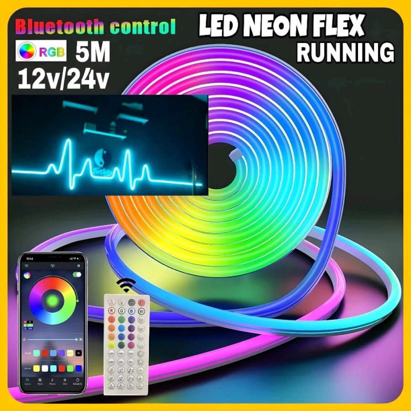 Lampu Led Selang NeonFlex RGB Running 5M DC USB Sensor Suara + Remote Control / Hias Kamar Estetik