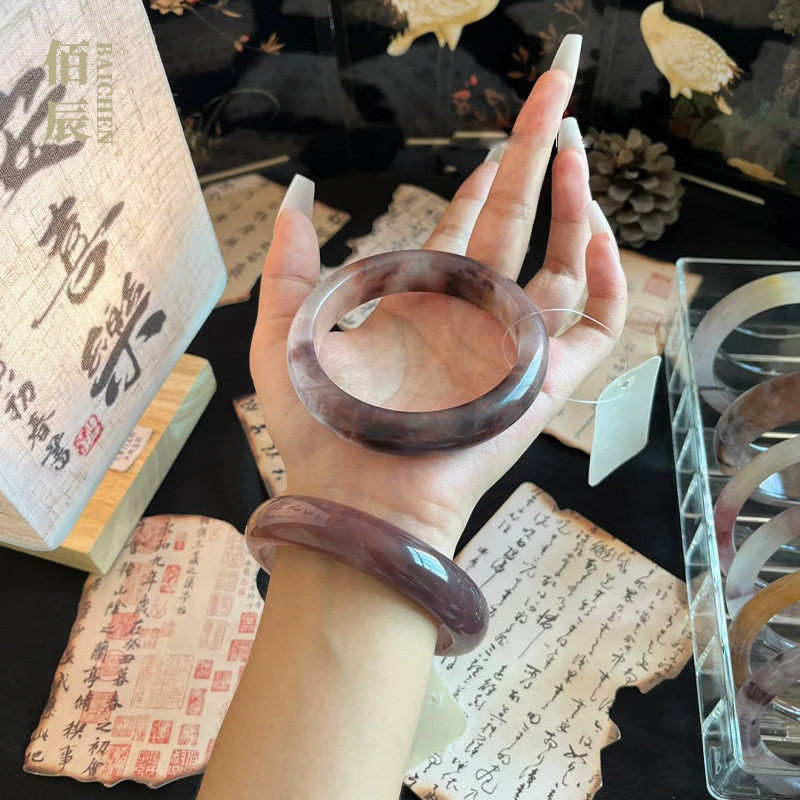 Gelang Giok Sutra Emas, Giok Kuarsit Ungu, Gelang Giok Hitam