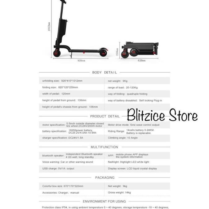 HX X6 Electric Scooter Backpack Mini Foldable Skuter Listrik Lipat - HX X6