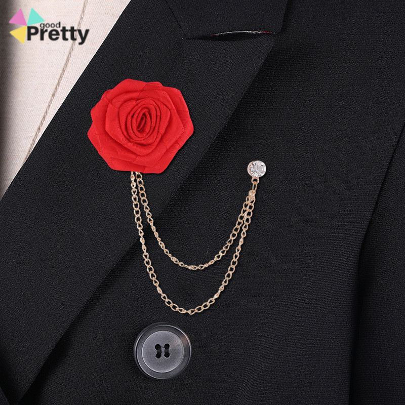 COD Bros Rumbai Mawar Merah dengan Rantai Tassel Titanium Anti Karat Aksesoris Jas Pria Wanita Forma